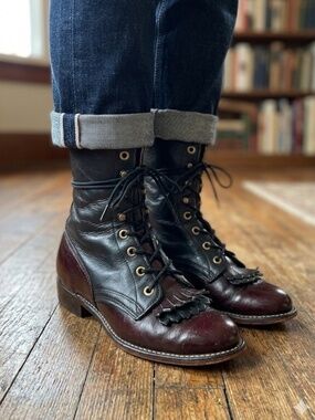 LAREDO Leather Two Tone ‘Rambler’ Lace Up Western Boot US Sz 7M